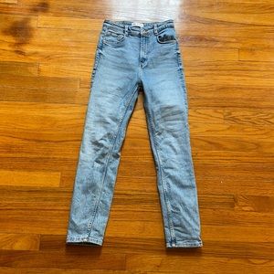Zara high waisted med/ light wash straight jeans